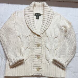 Eddie Bauer Cabincore Cable Knit Shawl Collar Cardigan Sweater Cream Button Up